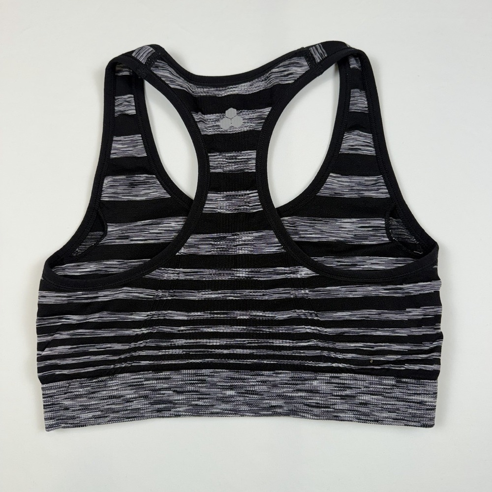 Tek Gear Black And Marled Grey Striped Light Support Sports Bra-Size Small - Picture 2 of 3